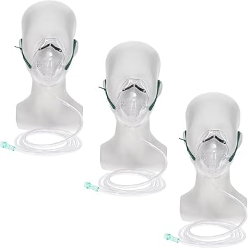 JWYN Adult UndertheChin Oxygen Face Masks, Standard Oxygen Tubing Port, 3Pack