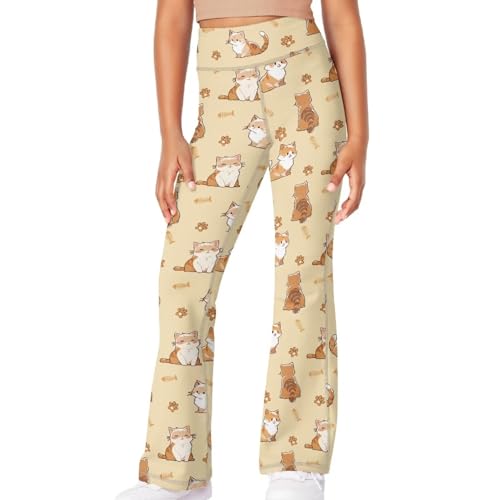 Image of Girls Leggings Floral Print High-Waisted Flared Pants 5-14 Years