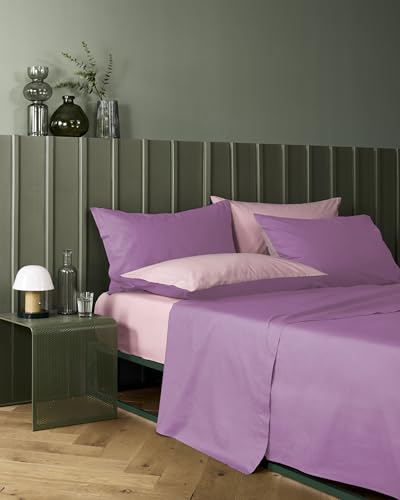 Bassetti Completo Letto Matrimoniale, Pop Color Double, Lenzuola, 100% Cotone, Glicine, 240 X 280