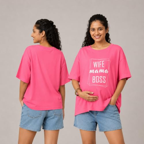 Image of The Mom Store Mom T-Shirt | Cotton | Pre and Post Pregnancy | Quirky Statements | Comfortable | Oversized