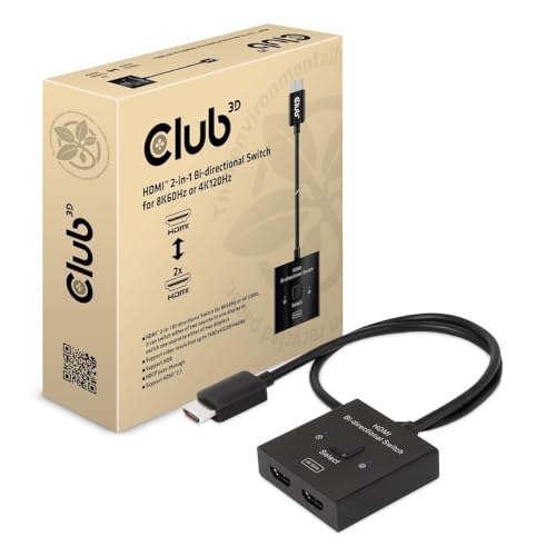 Conmutador bidireccional HDMI 2 en 1 Club3D CSV-1384 para pantallas 8K60Hz