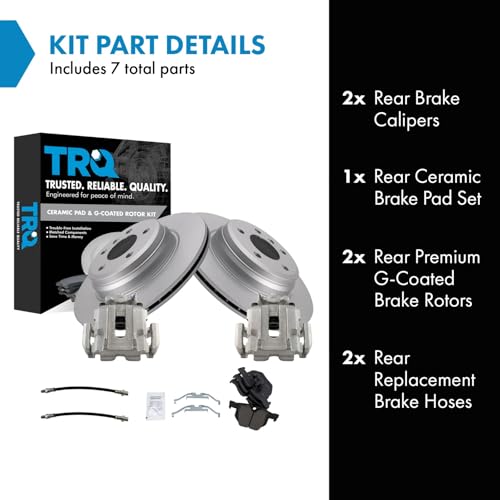 Image of TRQ Rear Brake Pad and Rotor Set Ceramic G Coated Rotors Calipers Compatible with 2012-2013 BMW 335i