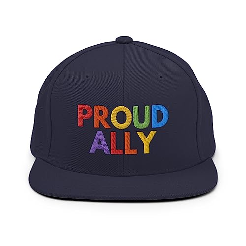 Proud Ally Snapback Hat | Cool Pride Embroidered Classic Snapback Cap | Gift for Allies Navy