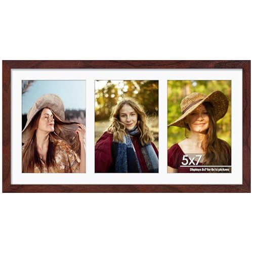 Image of DUENPY 8x16 Collage Picture Frame 5x7 Collage Picture Frame Displays Three 5x7 inch Photos or 8x16 (Without Mat) for Available Horizontal Wall Mounting Display and Vertical Redwood