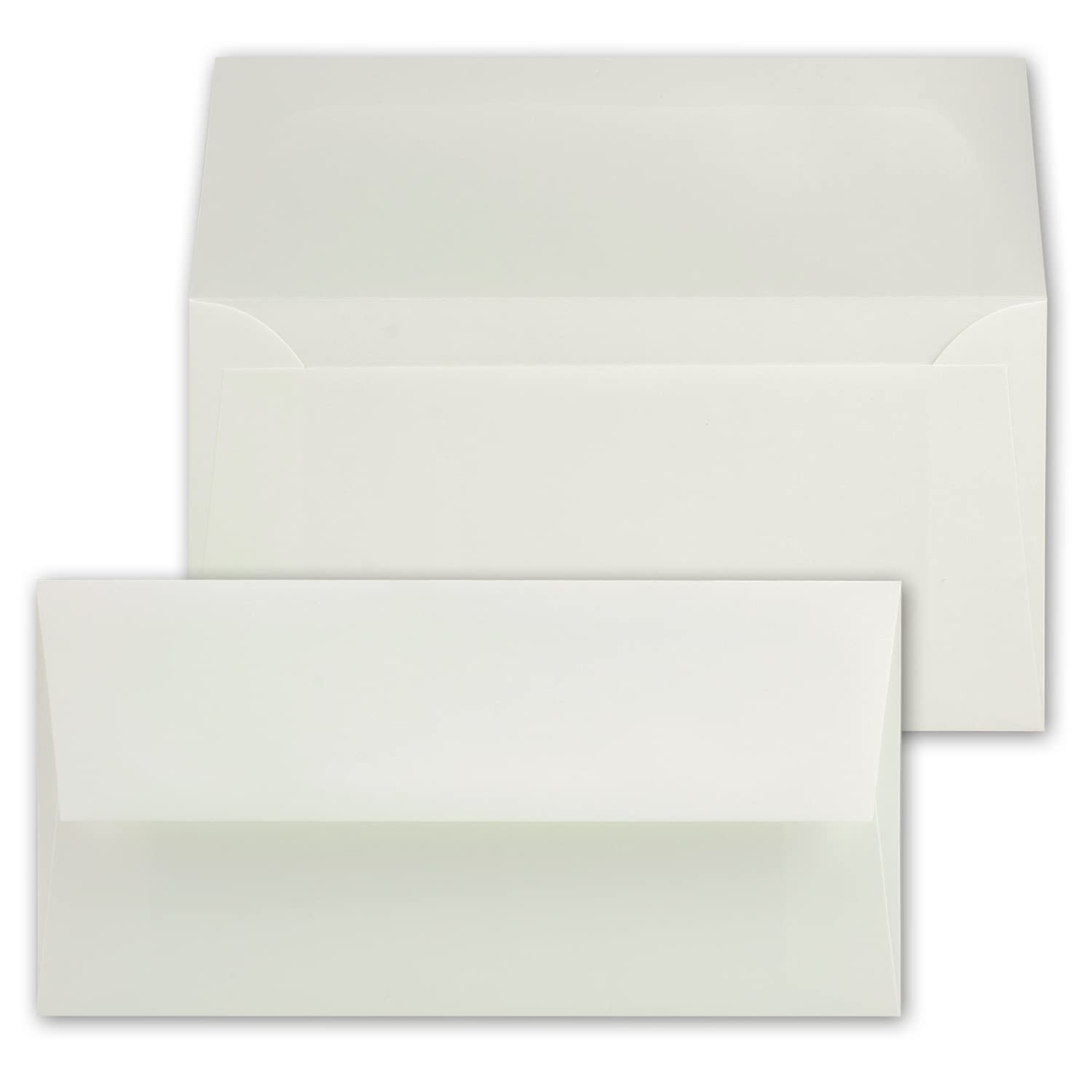 100 Stück DIN Lang Vintage Briefumschläge, Büttenpapier, 11 x 22 cm, Weiß halbmatt hochwertige Brief-Kuverts