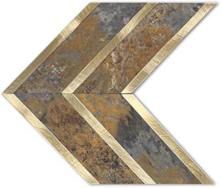 KASARO Sample Peel and Stick Backsplash, Herringbone Pattern Decorative Self-Adhesive Wall Tile for Kitchen and Bedroom, Slate+Metal Gold