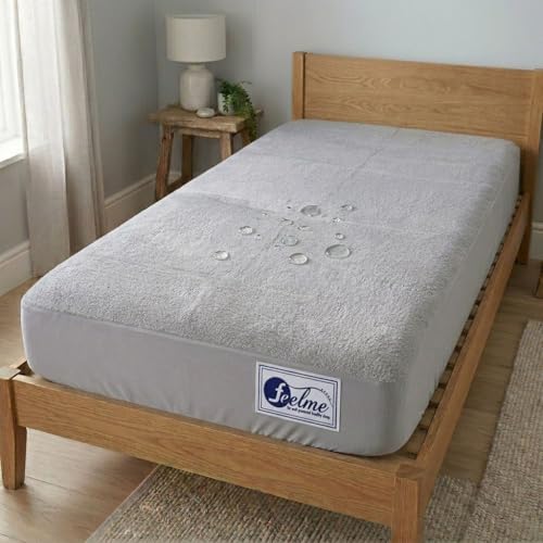 Image of Feelme Cotton Mattress Protector Single Bed Waterproof Mattress Cover for Single Bed 72X48 Inch / 6X4 Feet Grey Water Proof Gadda Cover