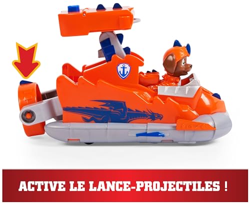 PAT' PATROUILLE RESCUE KNIGHTS - VÉHICULE + FIGURINE CHEVALIER ZUMA - Rejoins Pat' Patrouille Mission Chevalier avec Zuma & Véhicule Pat' Patrouille Dragon Lance-Projectile - Jouet Enfant 3 Ans +