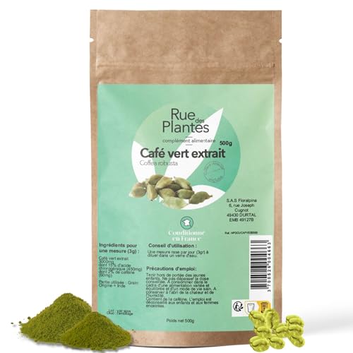 Café Vert Extrait 15% Acide Chlorogénique Poudre 500 g – Énergie Naturelle, Soutien du Métabolisme & Protection Cellulaire | Conditionnée en France, RUE DES PLANTES