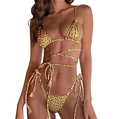 Bañador con Relleno Parte de Abajo Bikini Mujer Bikini de Cintura Alta para Mujer Bikinis Up Traje Baño Estampado Playa Femenina Traje Baño Sin Tirantes Braga Alta (C M)