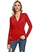 Afibi Womens Slim Fitted Deep V Neck Cross Wrap Top Long Sleeve T-Shirts (X-Large, Red)