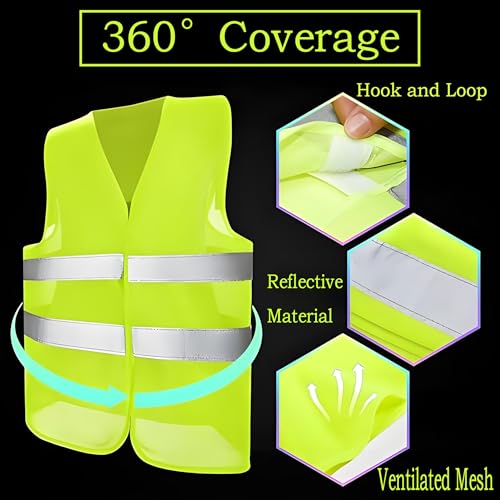 5 x Stück Warnwesten Auto, Gelb Warnweste, 2025 gemäß ISO20471, KFZ Sicherheitsweste, Erwachsene Warnschutzweste, EU Norm, high Visibility Vest, Sicherheits Set, Autozubehör