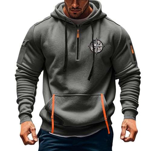 Fall Winter Quarter Zip Hoodie Men Pullover Tactical Sweatshirt Vintage Long Sleeve Casual Hoodies with Pockets