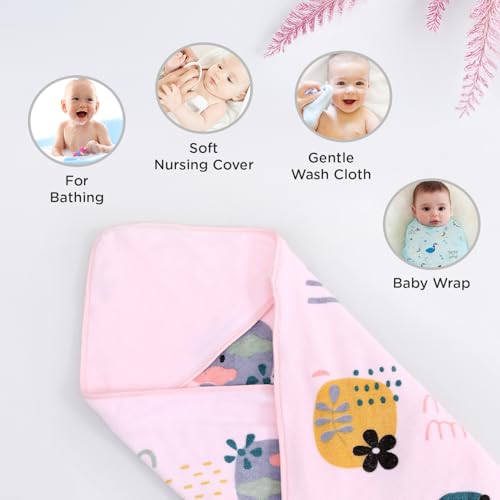Image of Mee Mee Hooded Baby Bath Towel for New Born | Wash Cloth, Quick Absorbent, Can be Used for Baby Swaddling, Extra Soft Cotton Towels for Kids /Toddlers /Infants /Babies, Pack of 1, (Pink Rain) 80X80 CM