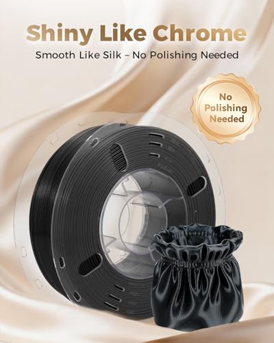 Image of VOXELAB Silk+ PLA Filament 1.75mm, Shiny Chrome-Like Finish with Enhanced Layer Adhesion, 1kg (2.2lbs) for Most FDM 3D Printers, Smooth & Flawless Printing(Black)