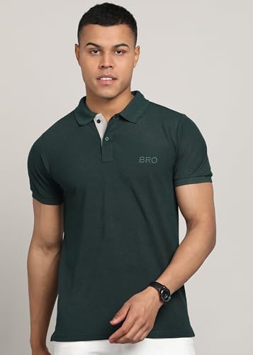 Image of INKKR Men Solid Polo Neck Cotton Blend Collar T-Shirt