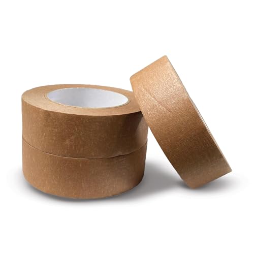 JeeJaan 3 Rolls of Kraft Paper Tape 38mm x 50m Self-Adhesive Eco-Friendly Paper Tape for Packing Shipping and Parcel Sealing Durable Recyclable Strong Adhesive for Boxes and Wrapping Use