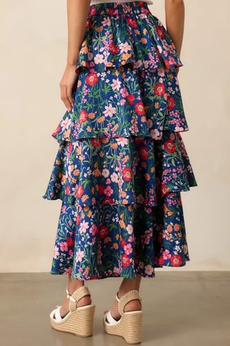 Floral Maxi Skirts for Women Summer Elastic High Waist A-Line Boho Beach Long Skirts Ruffle Flowy Skirts Streetwear3