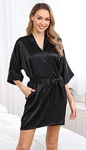 The Bund Women's Silk Robe Short Satin Bathrobe Lightweight Wedding Robes for Bridal Party Bride Bridesmaids Loungewear3
