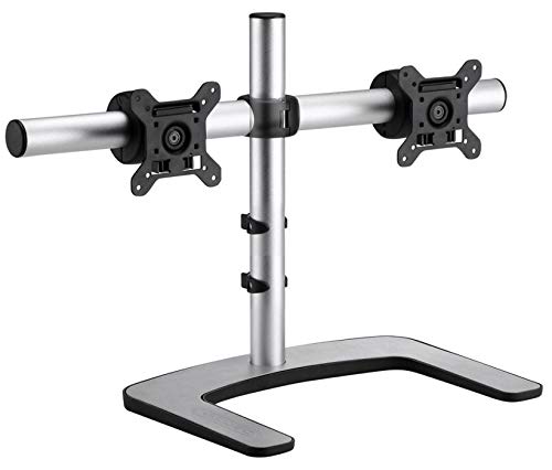 Atdec Vfs-Dh Dual Freestanding Horizontal Desk Monitor Mount (Supports Two Displays Horizontally Up To 27″) With Horizontal Or Vertical Orientation, Swivelling Heads And Quickshift Mechanism, Silver,Polished Silver #TOP3