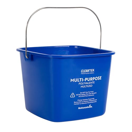 Image of Restaurantware Plastic Bucket with Stainless Steel Handle Pack of 1, 8 Quart Plastic Cleaning Pail, Blue Square Design, Measurement Graduations, for Janitorial and Foodservice Use
