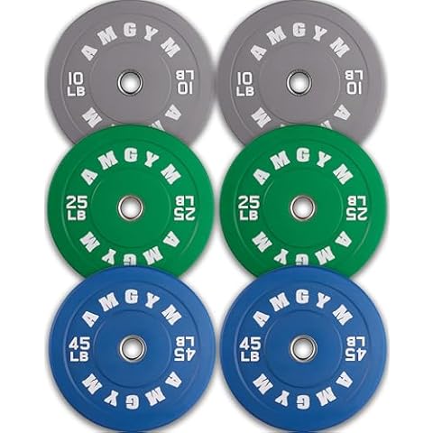 AMGYM Color Olympic Bumper Plate, Weights Plates, Bumper Weight Plate, Steel Insert, Strength Training(160lb set) Cover