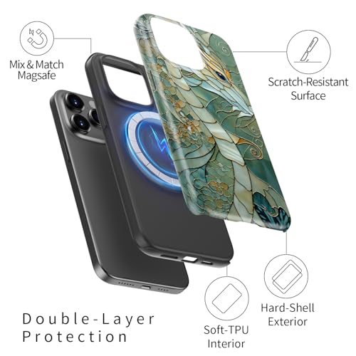 Image of Goodon for iPhone 13 Pro Case Cute - Wireless Charging Compatible - Dual-Layer Hard Shell + Silicone Cover - Protective Phone Case with Trendy Designs for Women - an Abstract Dragon | Dual-Layer Hard Shell + Silicone, Slim Fit Protective Phone Cover with Wildflower Designs for Women Girls