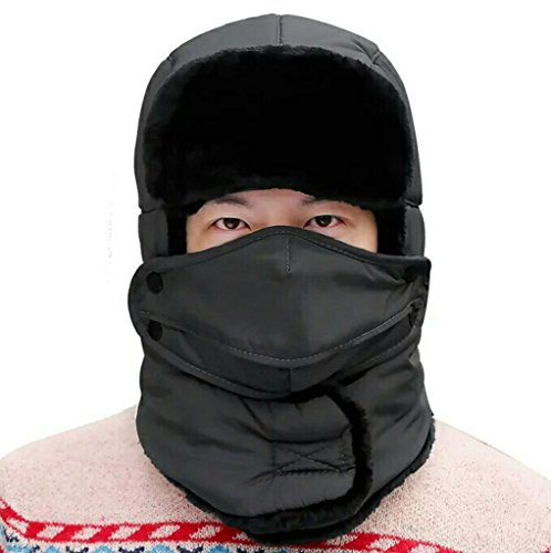 Geval Doublure en Fourrure Unisexe Faux Trapper Ski Chapeau avec Masque et du Cou Gaiter One Size Gris Cover