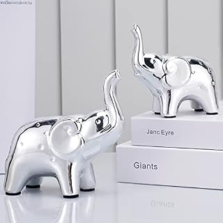 JIMBON A Pair Silver Elephant Statue Home Decor,Modern Style Figurines,Sculpture for Living Room Office Desktop Bookshelf,Ceramics Gold Ornaments for Christmas Ctmas Gift
