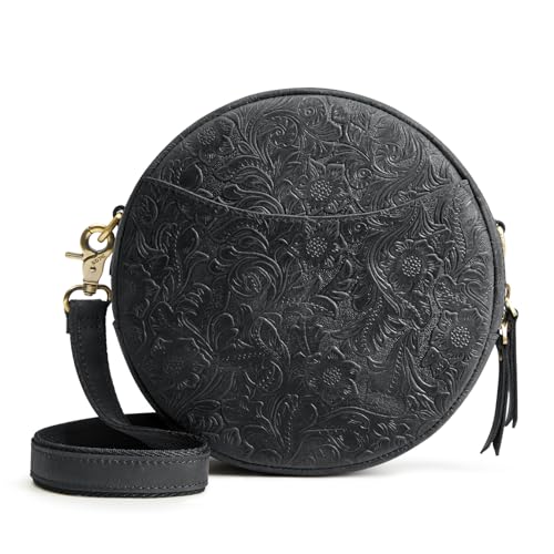 Image of S-ZONE Leather Crossbody Bags for Women Circle Shoulder Round Purse Travel