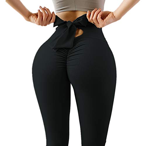 Leggings for Women with Bowknot Yoga Pants - High Waisted Tummy Control No Trace Nondeformable Black