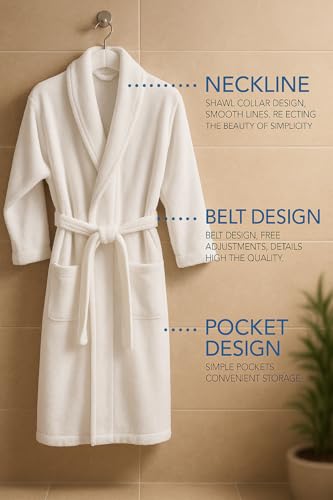 BIOLINEN 100% Cotton Terry Shawl Collar Bathrobe with Slippers – One Robe, Plush Spa Robe for Men & Women, Unisex One Size, White3