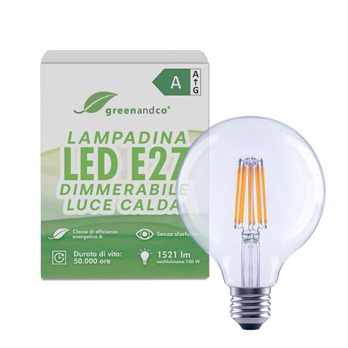 greenandco Lampadina dimmerabile e27, trasparente, 7.2W 1521lm, G95