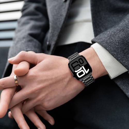 Image of Anlinser Metal Bands Compatible with Apple Watch Band 42mm 41mm 40mm 38mm for Women Men, Stainless Steel Business Strap for iWatch SE Series 11 10 9 8 7 6-1 (Black)