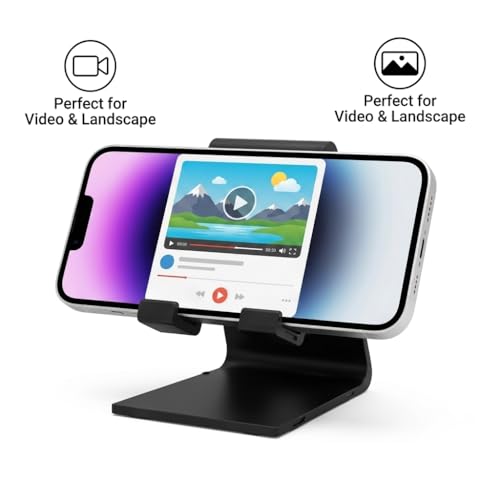 Image of Heavy Duty Double Sided Mobile Stand - Plastic Smartphone Holder for Desk | Stable Viewing Support | Black | for Video Calls & Entertainment