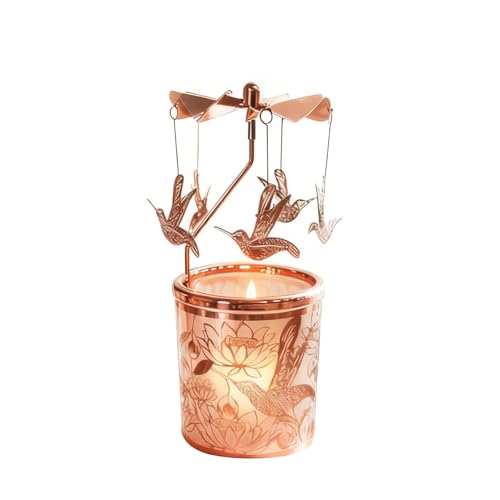 Qtnuerm Metal Rotary Candle Holder Spinning Windmill Tea Light Carousel Decor for Home & Gifts (Rose Gold Hummingbird)