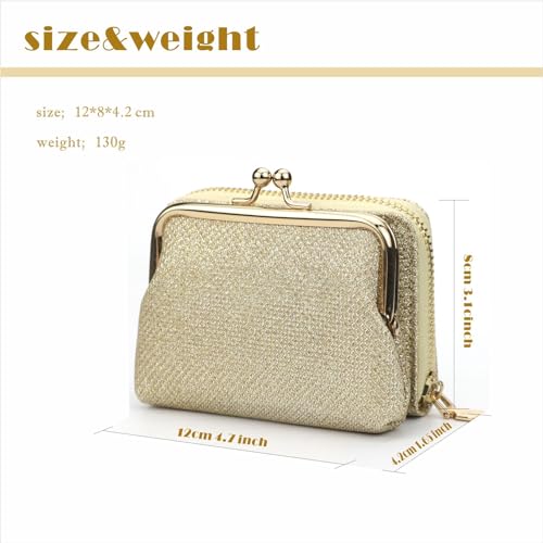 2 in 1 Change Purse Wallet,Credit Card Holder with Cion Purse Women,Cute Pouch for Gril with Zipper Clasp (Gold)2