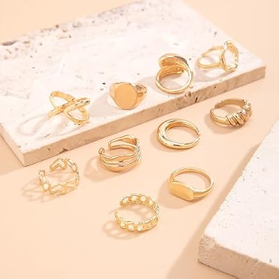 FUTIMELY 14K Gold Stackable Knuckle Rings Set for Women,Aesthetic Silver Trendy Dainty Open Midi Rings Set,Midi Finger Rings Pack Jewelry Gifts