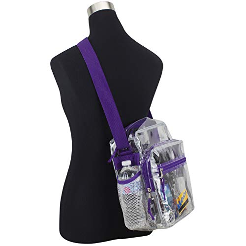 Eastsport Stadium Approved Clear Bag W/Adjustable Crossbody Strap 12” X 10” X 6” – See Through Transparent Messenger Bag - Purple #TOP4