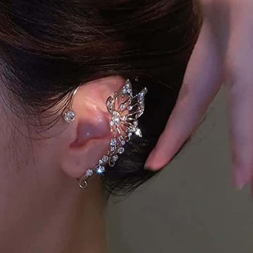 2Pcs Glitter Rhinestone Butterfly Ear Cuff Vintage Non-Piercing Fake Earrings Bridal Wedding Climber Ear Wrap Prom Ball Ear Jewelry for Women2
