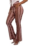 ShoSho Womens High Waist Flare Pants Buttery Soft Boho Bell Bottoms Floral Print Burgundy/Brown/Orange/White Medium