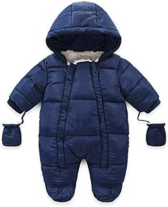 Tengoait Newborn Unisex Baby Puffer Snowsuit Romper Boys Girls Winter Premie Onesies Footies Full Body Jumpsuit Infant Double Zipper Hoodied Outfit Down Jacket Navy for 9-12 Months M(12)