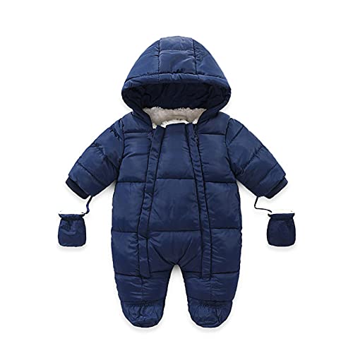 Tengoait Newborn Unisex Baby Puffer Snowsuit Romper Boys Girls Winter Premie Onesies Footies Full Body Jumpsuit Infant Double Zipper Hoodied Outfit Down Jacket Navy For 9-12 Months M(12) #TOP3