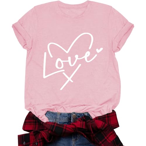 Image of Valentines Shirts for Women Valentine Love Heart Printed Graphic Tshirt Cute Girls Casual Top