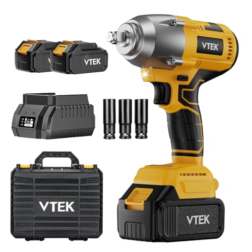 VTEK Brushless Impact Wrench 1/2 Inch Cordless Impact Wrench,Max Torque 700N.m Impact Gun 515 ft-lbs for Car Tiers