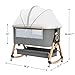 whiffee 3 in 1 Baby Bassinet,Bedside Sleeper with Storage Basket and Wheels,Portable Baby Crib with Mosquito Net, 6 Adjustable Height & Breathable Mesh,Easy to Fold (Brown&Black)
