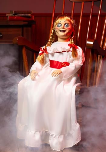 Gemmy 25 Inch Annabelle Doll Animatronic Decoration with Head Movement Eerie Music Posable Arms | Horror Movie Halloween Display