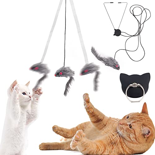 Jouet pour Chat, Porte Suspendue Souris Jouet Chat Interactif, Jouet interactif à Suspendre pour Chat, Souris Chat Jouet, Jouet interactif pour Chat avec Corde et Souris en Peluche Cover