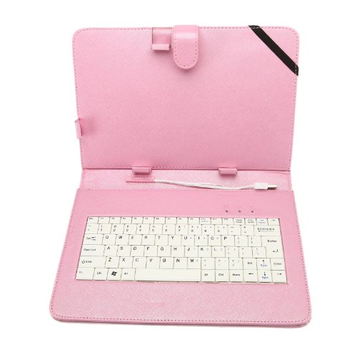 10.1 Inch Folio Artificial Leather Tablet Protector Case Cover Keyboard Case for Universal Android Tablet PC (Pink)