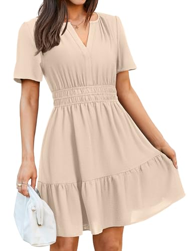 Image of Simplee Womens Casual Summer Dresses 2026 V Neck Short Sleeve Empire Waist Flowy A Line Ruffle Tiered Mini Sundress